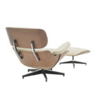 Armchair-footstool relax Jenna beige pu-plywood walnut-chrome base 82x92x82cm - Image 2