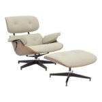 Armchair-footstool relax Jenna beige pu-plywood walnut-chrome base 82x92x82cm