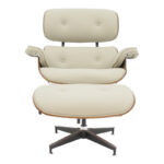 Armchair-footstool relax Jenna beige pu-plywood walnut-chrome base 82x92x82cm - Image 4