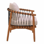 Armchair Haibo natural teakwood-black rope-white cushion 80x75x72cm - Слика 3