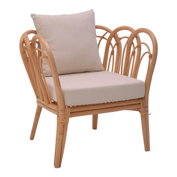 Armchair Tania natural rattan-white pillow 76x76x76cm