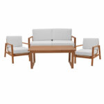 Doumain lounge set of 4 natural teak wood-white cushion-natural rattan