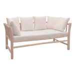 2-seater sofa Dranjere natural color teak wood with beige fabric 167x80x71cm