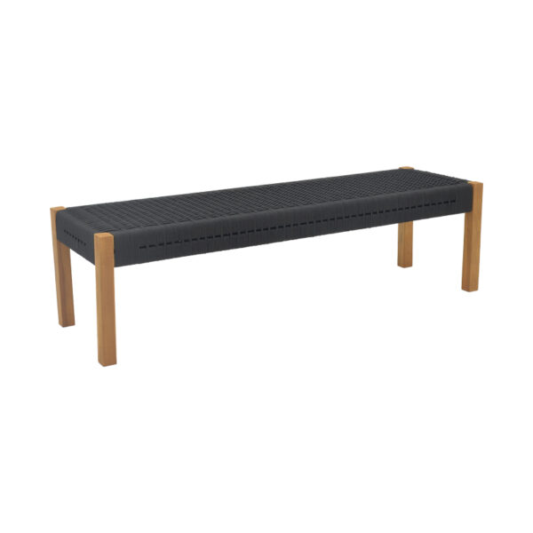 Bench Uma teak wood and pe rope in black shade 120x45x40cm