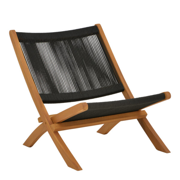 Foldable Seeal armchair teak wood and pe rope in black shade 61x76x72cm