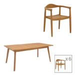 Dining set 7 pcs Ganny-Pino teak wood in natural shade 180/240x100x75cm