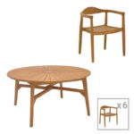 Dining table 7pcs.Ganny-Colen teak wood in natural shade Φ150x75cm