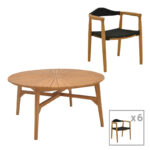 Dining table 7pcs.Ganny-Colen teak wood in natural-black shade Φ150x75cm