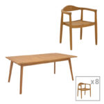 Dining set 9 pcs Ganny-Pino teak wood in natural shade 180/240x100x75cm