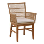 Inca armchair teak wood and pe rope in natural-beige shade with cushion 60x61x90cm