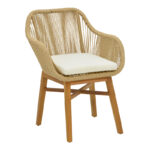Kalie armchair teak wood and pe rope in natural-beige shade with cushion 60x61x80cm