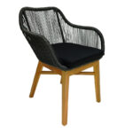Kalie armchair teak wood and synthetic rope in natural-black shade with cushion 60x61x80cm