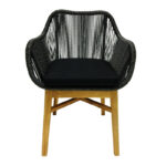 Kalie armchair teak wood and synthetic rope in natural-black shade with cushion 60x61x80cm - Image 4