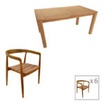 Трпезариски сет 7 парчиња од тиково дрво Noody-Pablo во природна нијанса