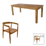 Noody-Wooly teak wood dining table 7pcs in natural shade