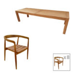 dining table 9pcs Pablo teak wood in natural shade 240x100x76cm