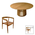 Трпезариски сет 5 парчиња тиково дрво Noody-Kenda во природна нијанса D150x75εκ