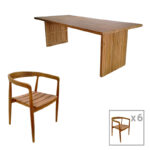 Трпезариски сет 7 парчиња. Noody-Zibra тиково дрво во природна нијанса 220x100x75 см