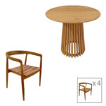 Трпезариски сет 5 парчиња од тиково дрво Noody-Kenda во природна нијанса D80x75