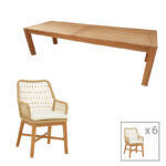 Dining set 7pcs Elaiza-Pablo teak wood in natural-beige shade 240x100x76cm