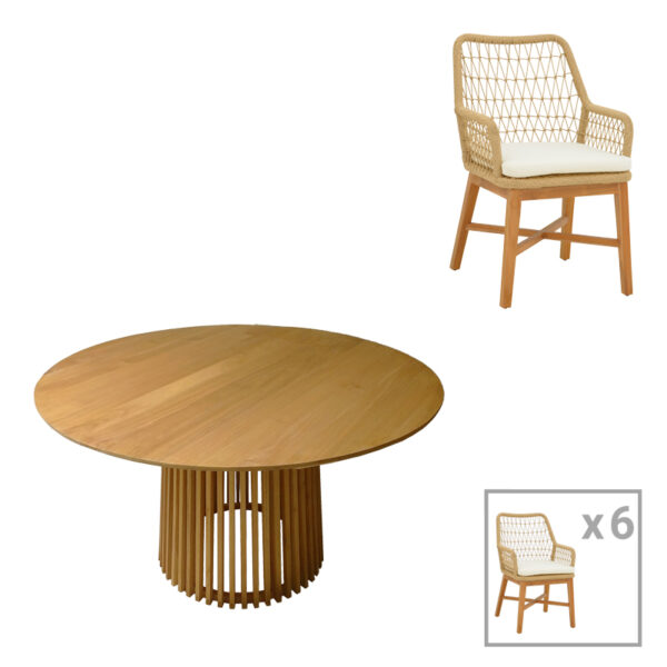 Трпезариски сет Elaiza-Kenda Комплет 7 парчиња во природно-беж нијанса D150x75cm