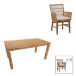 Dining table Inca-Pablo set of 7 pieces in natural-beige shade 160x90x76cm