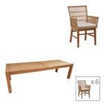 Dining table Inca-Pablo set of 7 pieces in natural-beige shade 240x100x76cm