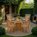 Inca-Kenda dining set 5pcs in natural-beige shade Φ120x75cm - Слика 2