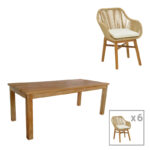 Kalie-Wooly dining set 7pcs in natural-beige shade 220x90x75cm