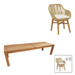 Dining table Kalie-Pablo set of 7 pieces in natural-beige shade 240x100x76cm