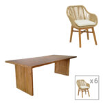 Трпезариски сет Kalie-Zibra 7 парчиња во природно-беж нијанса 220x100x75 см