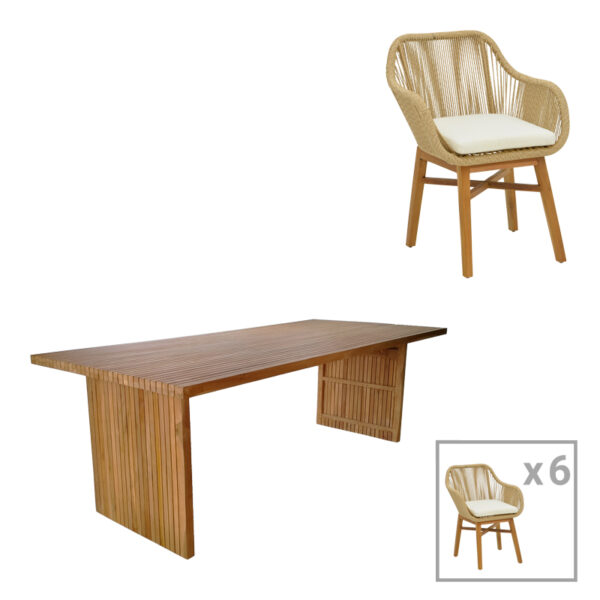 Kalie-Zibra dining set 7pcs in natural-beige shade 220x100x75cm