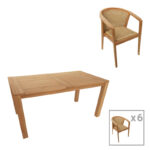 Dining set 7pcs Granny-Pablo teak wood in natural-beige shade 160x90x76cm