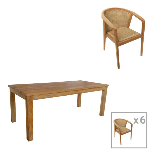 Трпезариски сет Granny-Wooly 7 парчиња во природно-беж нијанса 220x90x75 см