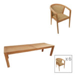 Трпезариска маса Granny-Pablo сет од 7 парчиња во природно-беж нијанса 240x100x76 см