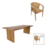 Трпезариска маса Грани-Зибра сет од 7 парчиња во природно-беж нијанса 220x100x75 см