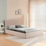 Double bed with storage space Zamblene beige fabric 160x200cm - Image 2