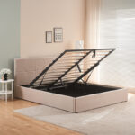Double bed with storage space Zamblene beige fabric 160x200cm - Image 3