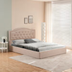 Double bed with storage space Majore beige fabric 160x200cm - Image 2