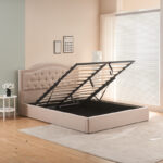 Double bed with storage space Majore beige fabric 160x200cm - Image 3