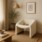 Armchair Clous boucle fabric in off-white shade 86x77x73.5cm - Image 2