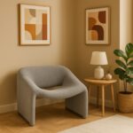 Armchair Clous bouclé fabric in light gray shade 86x77x73.5cm - Image 2