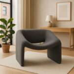 Armchair Clous bouclé fabric in charcoal shade 86x77x73.5cm - Image 2