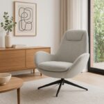 Armchair rotating Flago boucle fabric in light gray shade 85x88x103.5cm - Image 2