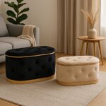 Royel Inart chest stool set of 2 velvet in black and beige shade - Слика 2