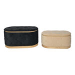 Royel Inart chest stool set of 2 velvet in black and beige shade