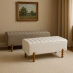 Daph Inart trunk stool set of 2 velvet in beige and white shade - Image 2