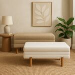 Cindy Inart trunk stool set of 2 bouclé fabric in beige and white shade - Image 2