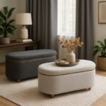 Tara Inart trunk stool set of 2 velvet in dark gray and charcoal shade - Image 2