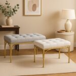 Reigner Inart stool set of 2 velvet in beige shade - Image 2